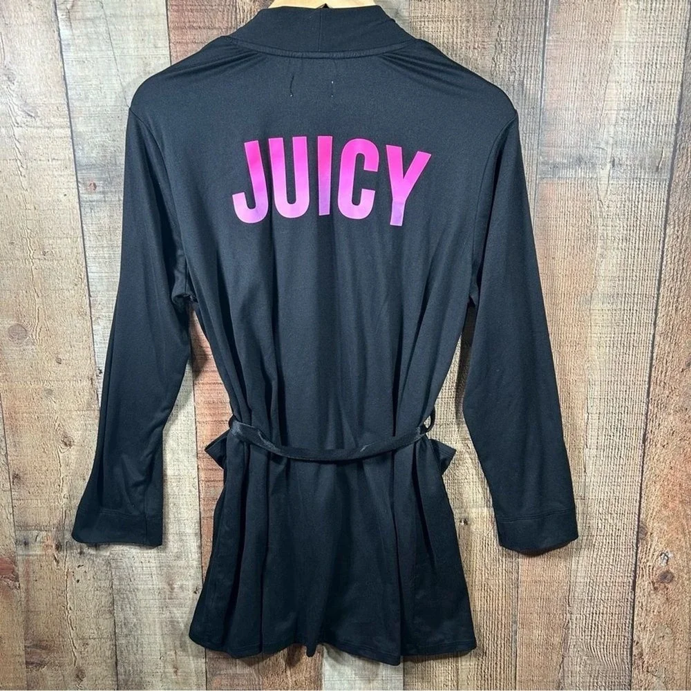 Juicy Couture Black Robe Y2K Pink Logo Lounge Sleepwear Early 2000s